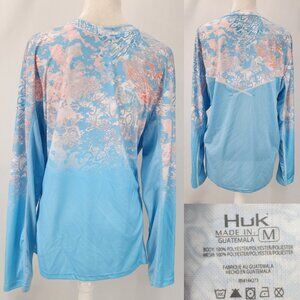 Huk Mens Medium Icon X Tide Change Fade Horizon Tropical Fishing UPF50 Sun Shirt